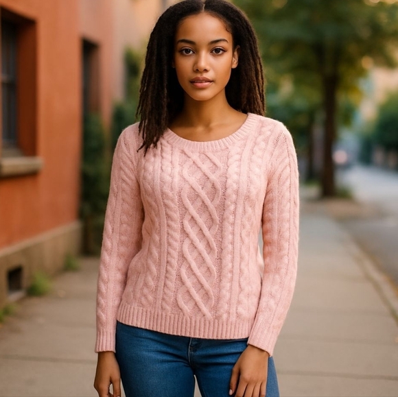 Banana Republic pastel pink wool blend chunky cable knit pullover sweater sz Xs - Picture 1 of 10